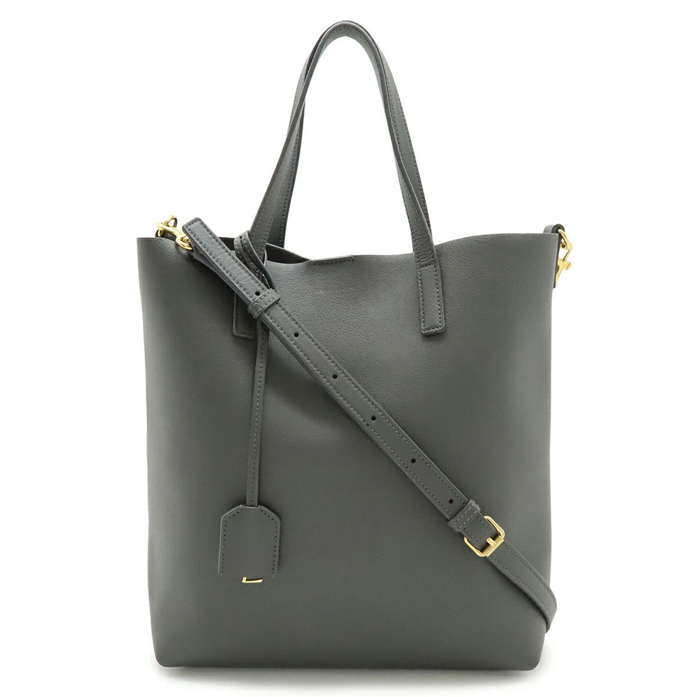 SAINT LAURENT PARIS YSL Yves Toy Shopping Tote Bag Shoulder Leather Gray